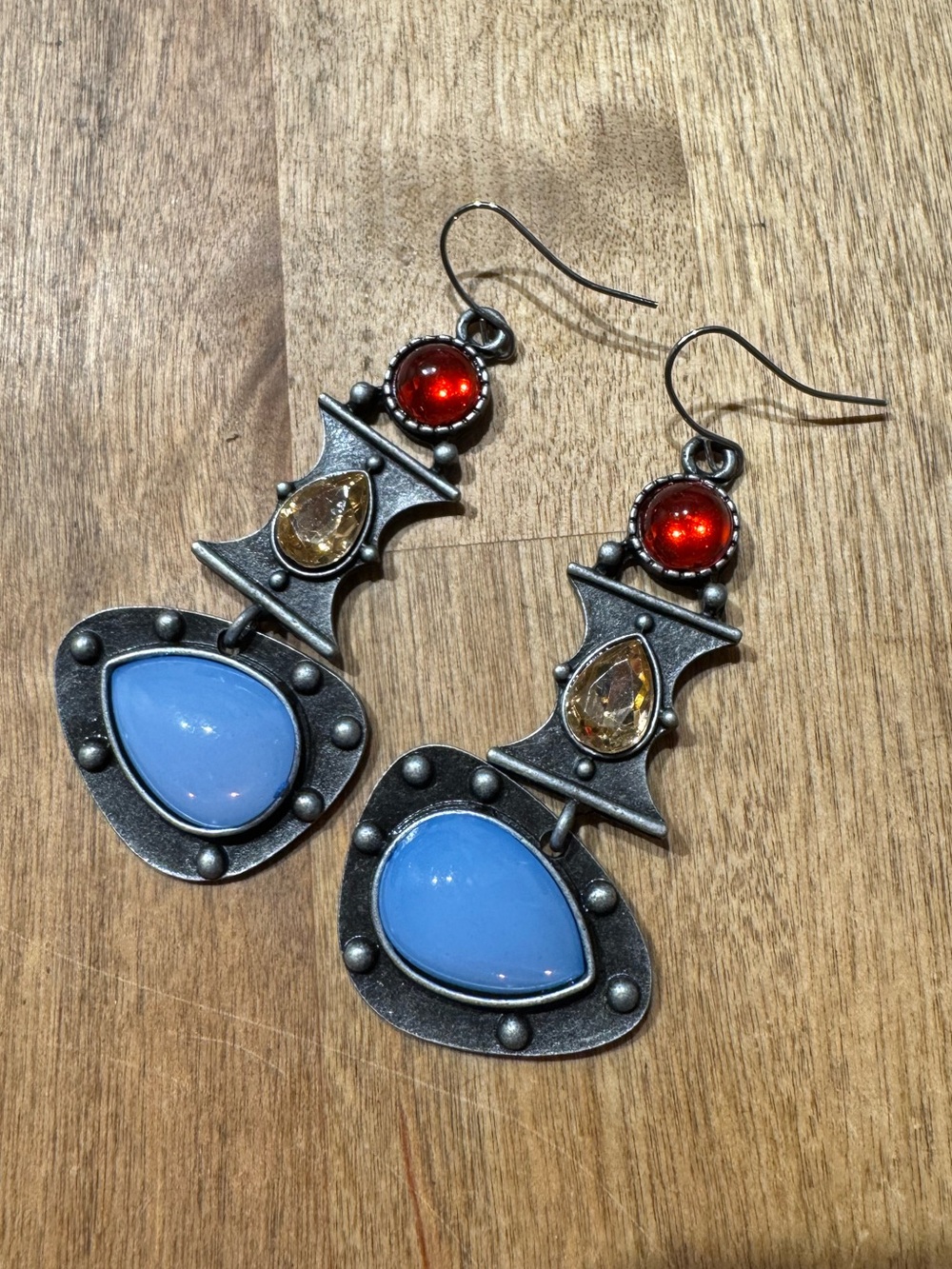 NWT Blue Teardrop & Red Accent Statement Earrings